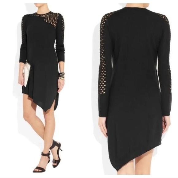 ALEXANDER WANG Black Wool Knit Asymmetrical Eyelet Bodycon Dress Size Small - Picture 1 of 8